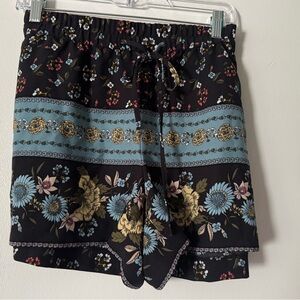 LOFT High Waist Floral Shorts - Black, Blue, Gold